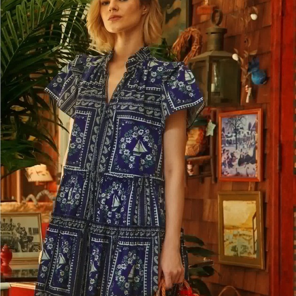 HUNTER BELL Dresses & Skirts - Hunter Bell Merritt bon voyage Blue and White Mini Dress NWT
